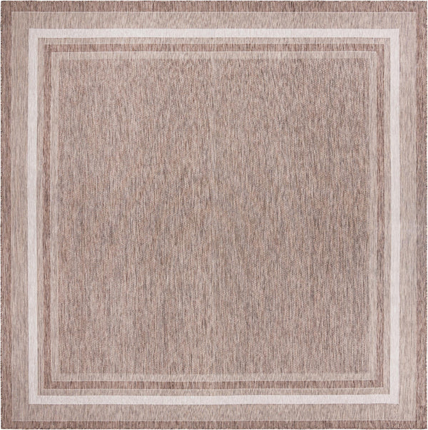 Unique Loom Outdoor Border Soft Border Machine Made Border Rug Brown, Ivory/Gray 13' 0" x 13' 0"
