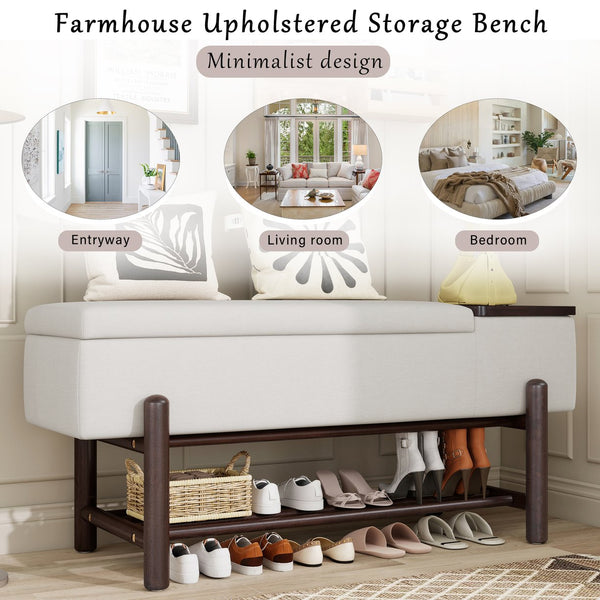 English Elm TREXM Farmhouse Upholstered Storage Bench with Lift-Top Hidden Compartment and Shoe Rack, Durable Comfort Espresso N715P308014P
