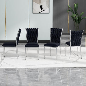 English Elm Modern Velvet Upholstered Dining Chairs Set of 2 with Electroplated Legs for Kitchen Black W210P301599