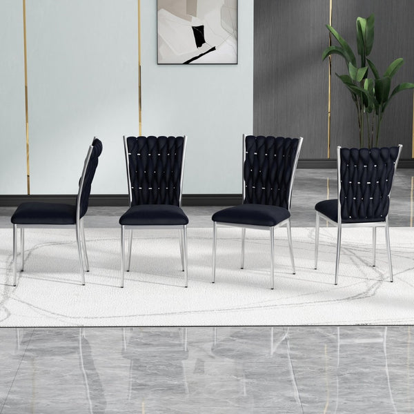 English Elm Modern Velvet Upholstered Dining Chairs Set of 2 with Electroplated Legs for Kitchen Black W210P301599