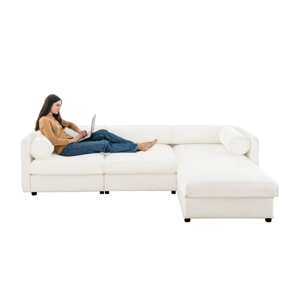 English Elm Elegant White Chenille Sectional Sofa With Storage, Ergonomic Design & Modular Style For Modern Living W714S01038
