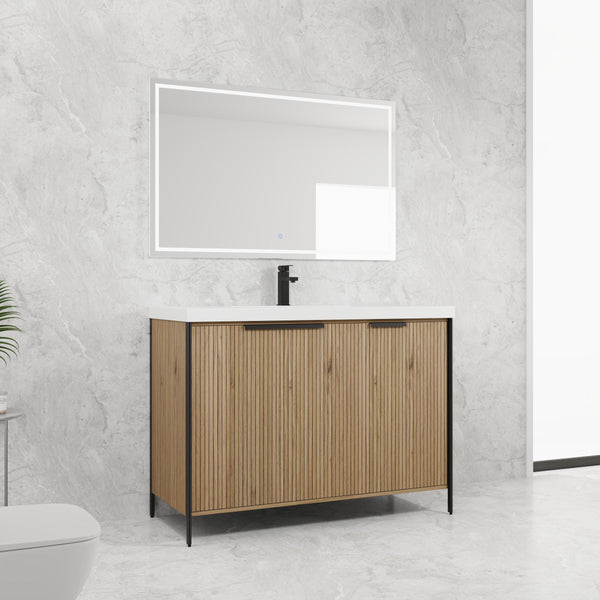 English Elm 48" Freestanding Bathroom Vanity with Thick Resin Sink, Soft-Close Doors, Adjustable Shelves, Durable Finish Light Coffee W999S00297