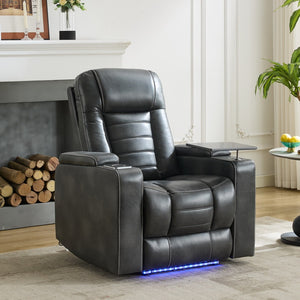 English Elm P42 Power Recliner with Led Lighting Wireless Charging and Faux Leather Home Theater Seat W1805P211241