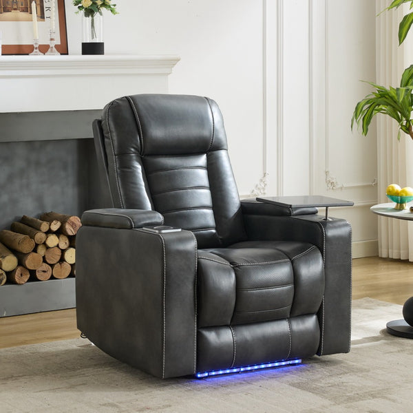 English Elm P42 Power Recliner with Led Lighting Wireless Charging and Faux Leather Home Theater Seat W1805P211241