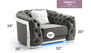 English Elm Sophisticated Velvet Gray Accent Chair with Flared Arms, Faux Fur Pillows, 34"H x 52"W Comfort B078107912