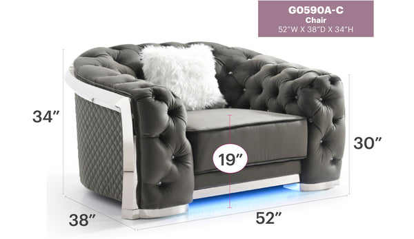 English Elm Sophisticated Velvet Gray Accent Chair with Flared Arms, Faux Fur Pillows, 34"H x 52"W Comfort B078107912