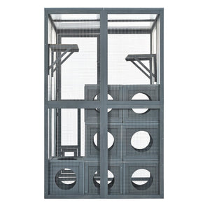 English Elm Catio Outdoor Cat Enclosure Modular Pine Wood Weatherproof Multi-level Feline Play Space N843MP104G