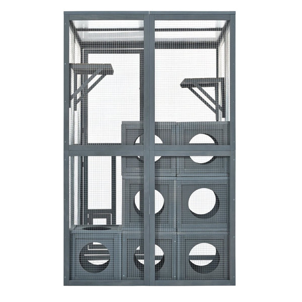 English Elm Catio Outdoor Cat Enclosure Modular Pine Wood Weatherproof Multi-level Feline Play Space N843MP104G