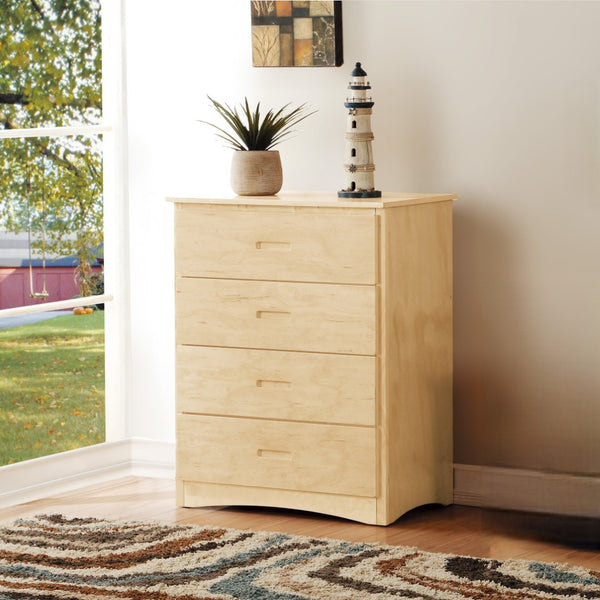 English Elm 4-drawer Vertical Pine Chest Compact Bedroom Storage with Smooth Glides Natural Finish B011P473068