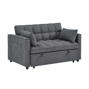 English Elm Sienna Gray Tufted Convertible Sofa Bed with Pull-Out Chaise, Side Pockets & Plush Modern Comfort B343P356872