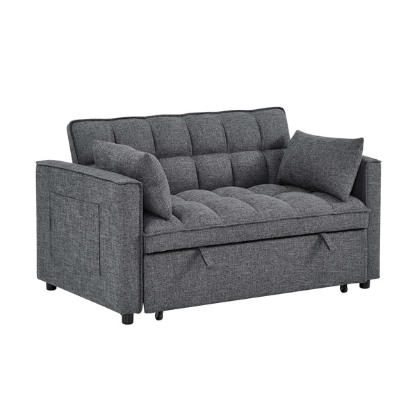 English Elm Sienna Gray Tufted Convertible Sofa Bed with Pull-Out Chaise, Side Pockets & Plush Modern Comfort B343P356872