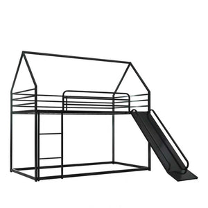 English Elm Twin Metal Tube Bunk Bed Frame for Kids Durable Sturdy Construction Safe Space-Saving Design Black W420P256561