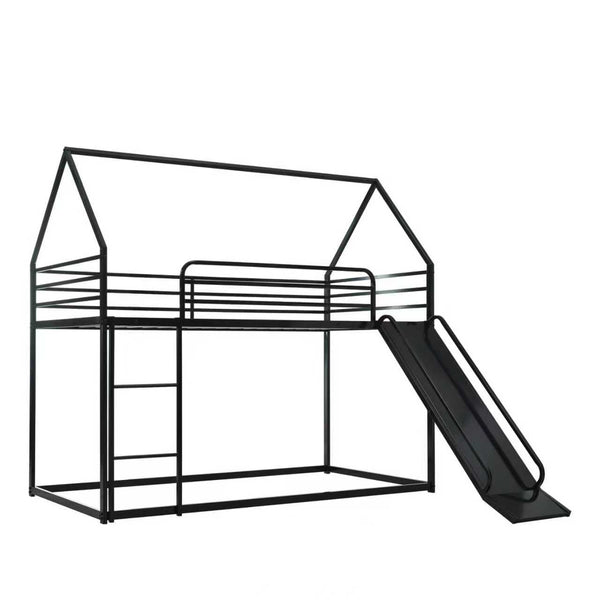 English Elm Twin Metal Tube Bunk Bed Frame for Kids Durable Sturdy Construction Safe Space-Saving Design Black W420P256561