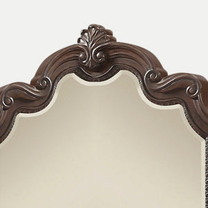 English Elm Mohogany Ornate Mirror with Beveled Glass and Scrolling Solid Wood Frame in Rich Mahogany Finish B2699P230440