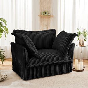 English Elm Slip-covered deep seat armchair with high-back cushions, plush corduroy fabric, removable slipcover comfort and durable frame (100 lbs capacity) Black W3041P272943