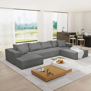 English Elm Modern Upholstered Sectional Sofa Set, Modular 132" L-Shaped Chenille Couch, No Assembly, Plush Comfort and Versatile Configuration Grey W834S00375