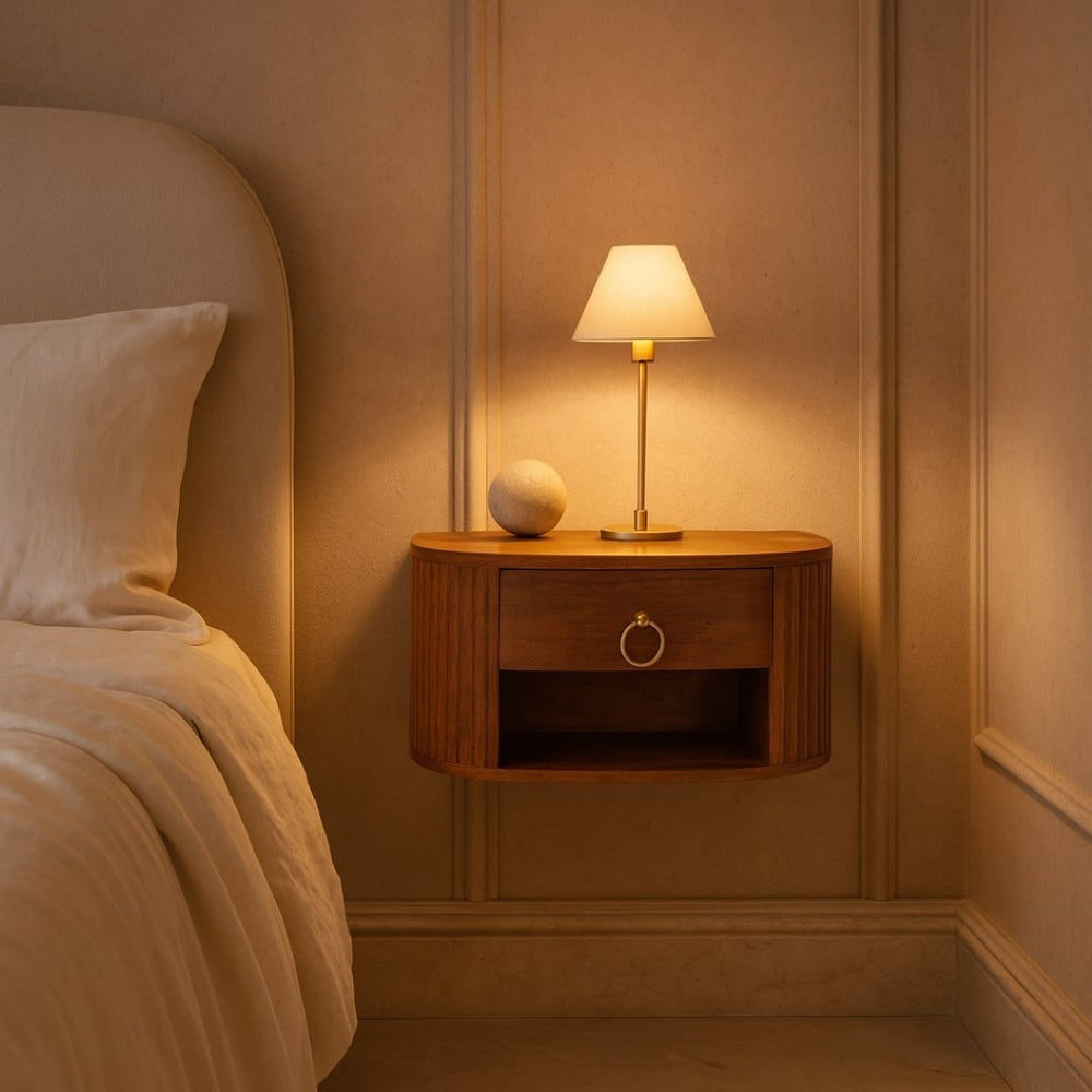 English Elm Artisan Solid Oak Wall Mounted Floating Nightstand with Tiger Grain Finish B182P442810