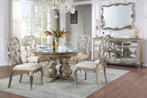 English Elm Esteban Antique Champagne Velvet Side Chair Set of 2 with 16" Extension Leaf, Padded Comfort B2726P243298