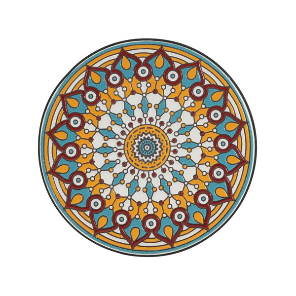 English Elm Christopher Knight Home® - Round Ceramic Outdoor Side Table with Colorful Floral Tile Top, Matte Black Iron Frame, Weatherproof N768P214935B