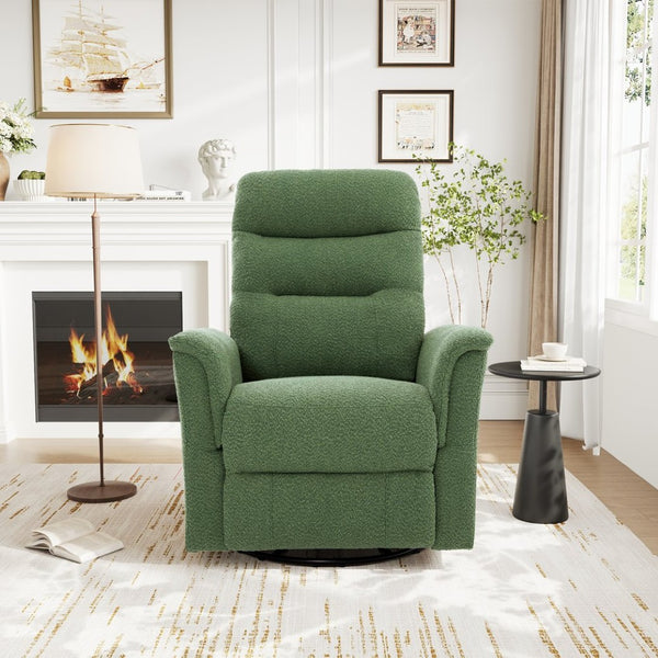 English Elm Manual Recliner Swivel Rocker Boucle Chair with 8-point Massage for Nursery or Living Room Green N763P363763F