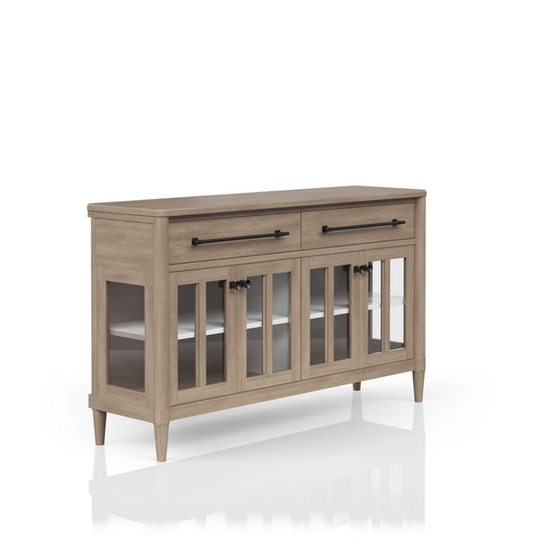 English Elm Power Raedy Sand Buffet with Glass Doors, Solid Wood/MDF, Power-Ready, 2 Drawers & Adjustable Shelf B2699P224826