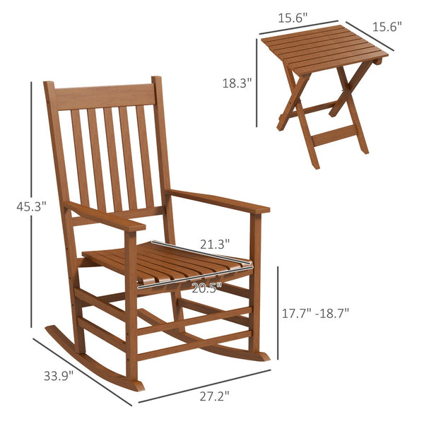 English Elm Outsunny Outdoor Rocking Chair Set For Garden & Porch - Stylish Comfort With Side Table, Teak Finish W2225P174322-GIGA