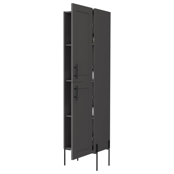 English Elm Sealy Tall Bathroom Cabinet in Matt Grey Melamine with 4 Shelves, Double Doors & Sturdy Legs — Space-Saving Stylish Storage B128P237147