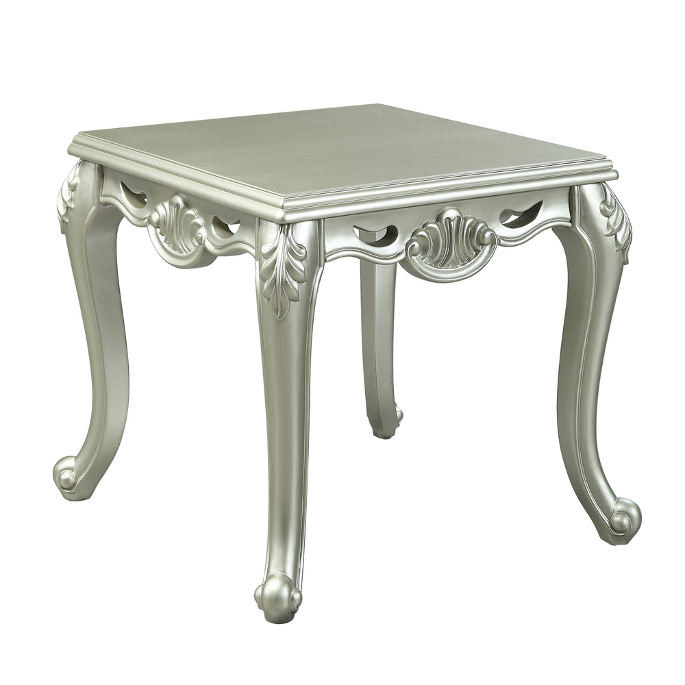 English Elm Qunsia Elegant Champagne Finish End Table with Floral Trim Apron & Queen Anne KD Legs, 40mm Top B2726P278584
