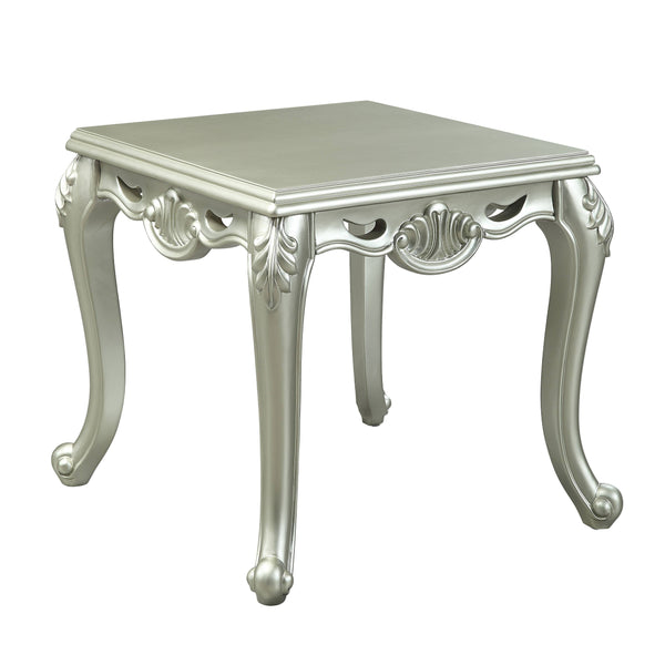 English Elm Qunsia Elegant Champagne Finish End Table with Floral Trim Apron & Queen Anne KD Legs, 40mm Top B2726P278584