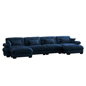 English Elm L L Shaped Sectional Cloud Sofa with Velvet Upholstery, Deep 4-Seater Modular Comfort, Luxe Bolster Support Blue W714S01120