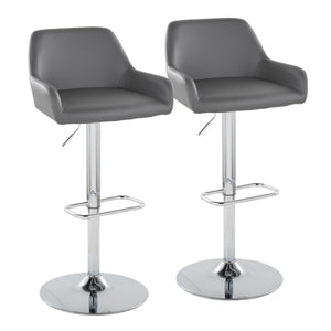 English Elm Daniella Adjustable Swivel Barstool by LumiSource — Contemporary Padded Fabric Seat with Chrome Base and Rounded Rectangle Footrest, Set of 2 Grey B202S00819