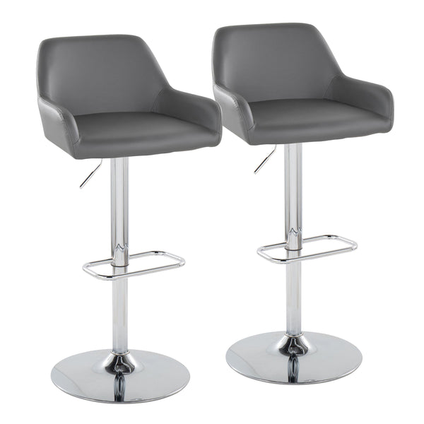 English Elm Daniella Adjustable Swivel Barstool by LumiSource — Contemporary Padded Fabric Seat with Chrome Base and Rounded Rectangle Footrest, Set of 2 Grey B202S00819