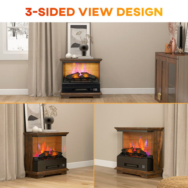 English Elm HOMCOM 26" Electric Fireplace Stove with Remote, 7 Flame Brightness, 12H Timer, 1400W Heater W2225P173996