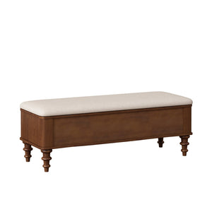 English Elm 50.8-inch Linen Upholstered Storage Bench Rubberwood Frame Lift Top Bedroom Entryway W1716P409896