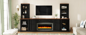 English Elm 3-piece Farmhouse Entertainment Center with Curved Cabinets Walnut Mdf Modular Living Room Black N721S000072B