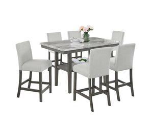 English Elm Luna 7 Piece Counter Height Dining Set Faux Marble Top with Upholstered Seating B2749S00325