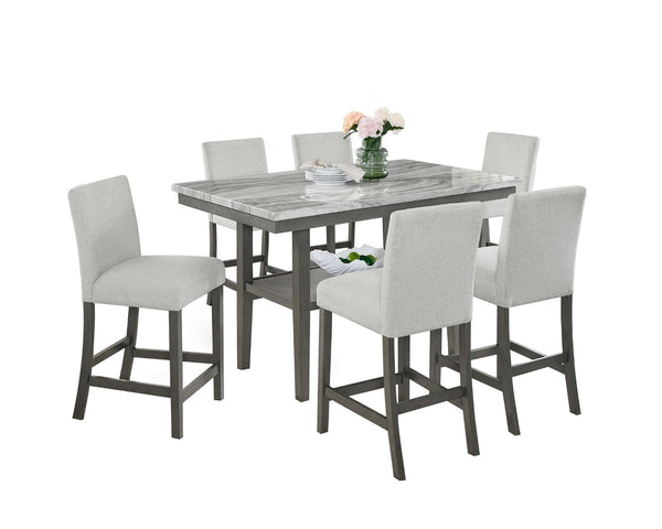 English Elm Luna 7 Piece Counter Height Dining Set Faux Marble Top with Upholstered Seating B2749S00325