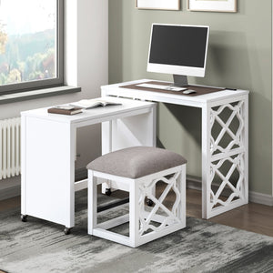 English Elm Desks 3-Piece Set with Rolling Small Desk, Upholstered Stool & Large Stationary Desk for Compact Workspaces White 38.5 L x 21.5 W x 17.5 H B011P287469
