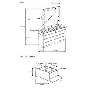 English Elm ELISA LED Vanity Set with Stool, Solid Wood & Glass Top, Built-In Speakers and Spacious Storage Black 30.75 L x 19.69 W x 28.86 H B201S00355
