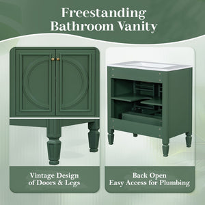 English Elm [video] 60 Inch Freestanding Double Sink Bathroom Vanity with Ceramic Basins Soft Close Storage Green N759S226000F