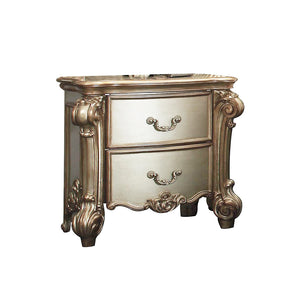 English Elm 2 Drawers Hand-Crafted Wooden Nightstand In Luxurious Gold Patina Finish For Elegant Storage Solutions B016P253224