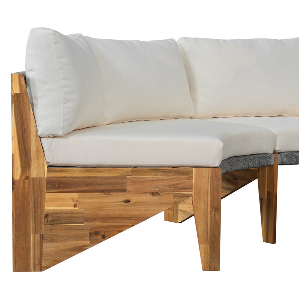 English Elm U_STYLE 6-Person Outdoor Seating Group with Acacia Coffee Table, Cushions, High-Density Foam Comfort Beige WY000428AAA