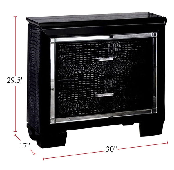 English Elm Contemporary Crocodile-Textured Nightstand with LED Mood Lighting, Dovetail Drawer & Mirror Accents Black 34 L x 21 W x 35 H B011P232476