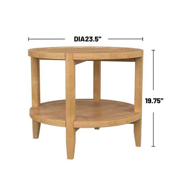 English Elm Round Wooden End Table With Shelf - Modern Farmhouse Style, Maple Brown Finish For Cozy Living Spaces B016P378134-GIGA