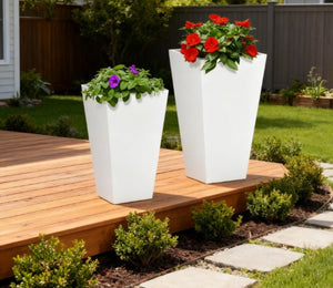 English Elm Durable Stackable Magnesium Oxide Planters 2 Pack Matte Stone Finish Outdoor Patio Set White T3971P423393