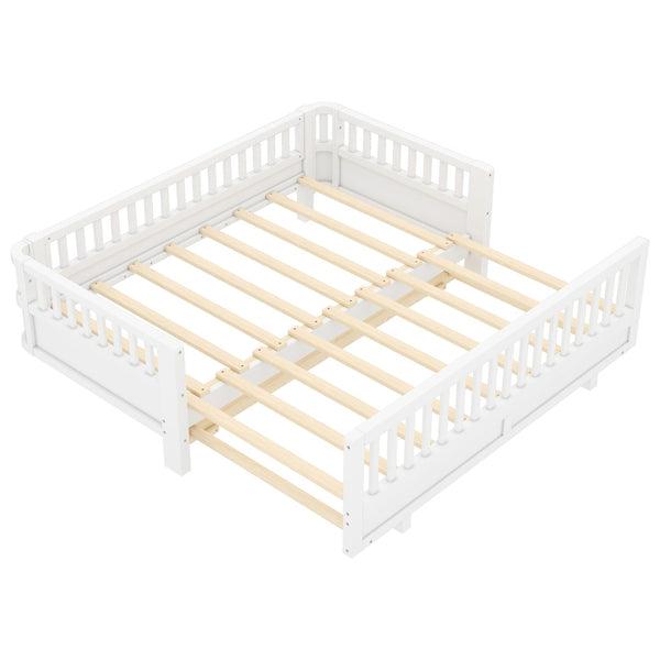 English Elm Twin Size Platform Bed With Guardrails - Solid Wood Frame, Convertible Design For Growing Kids & Guests W1580S00239-GIGA