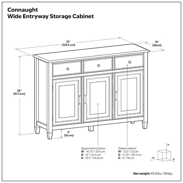 English Elm Connaught Solid Pine Entryway Cabinet White Lacquer Finish with Drawers and Shelves B136P436039