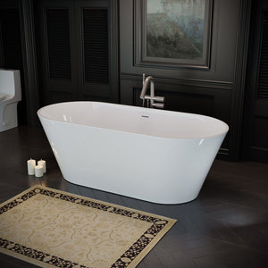 English Elm 60'' Oval Acrylic Soaking Tub Glossy White Freestanding Spa Bath with Chrome Drain W1920P351689