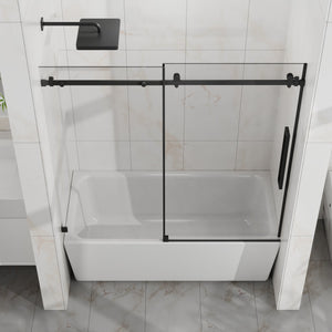 English Elm Goodyo 60" W X 58" H Frameless Bathtub Sliding Door - Durable Tempered Glass & Matte Black Hardware D163118742