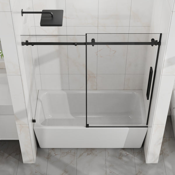 English Elm Goodyo 60" W X 58" H Frameless Bathtub Sliding Door - Durable Tempered Glass & Matte Black Hardware D163118742
